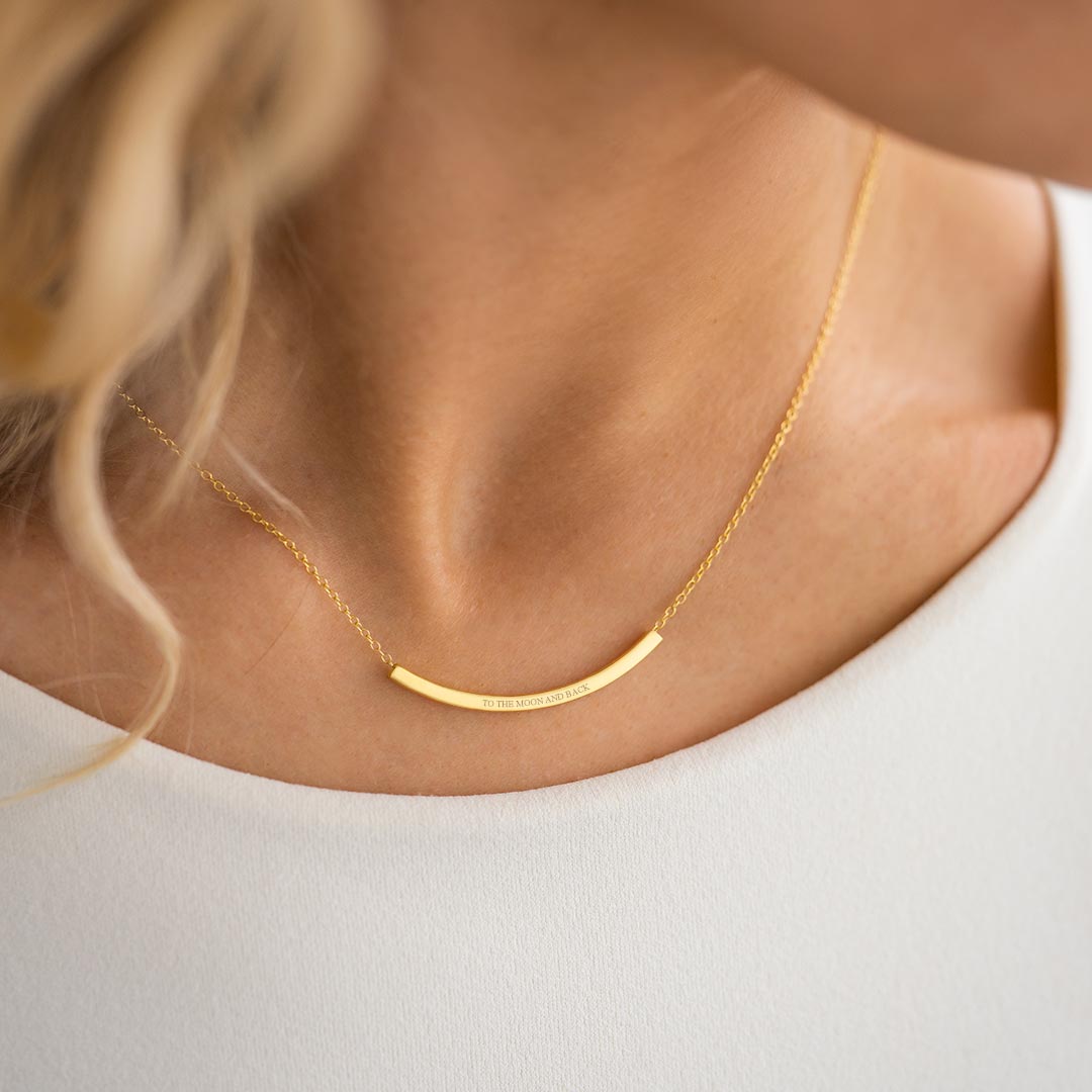 gold plated sterling silver curved skinny bar necklace