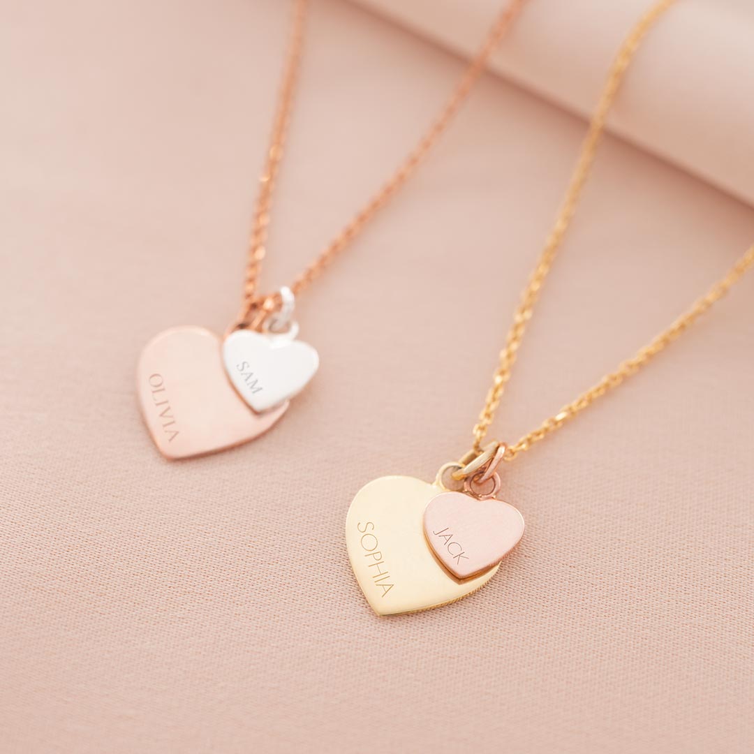 Sterling Silver Double Heart Charm Personalised Necklace