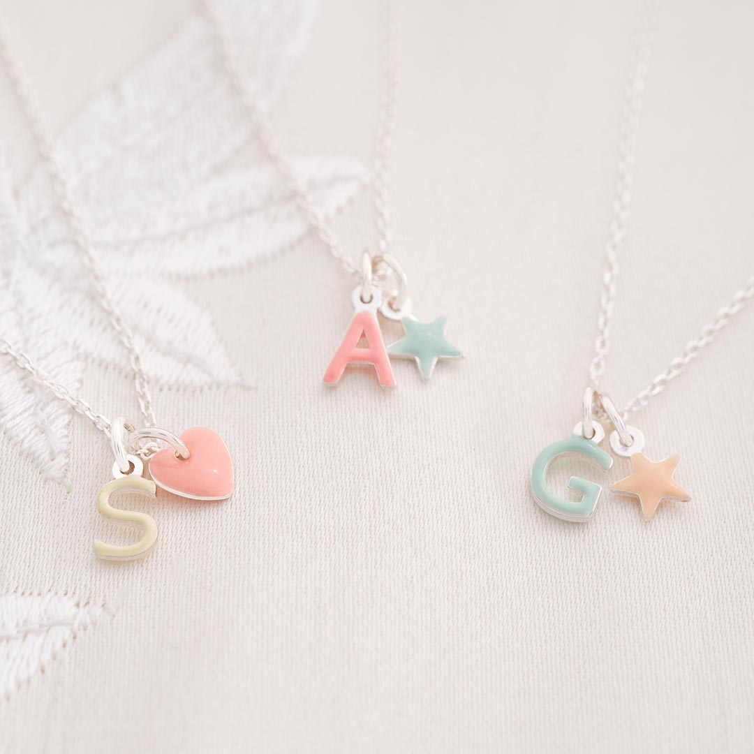Sterling Silver Enamel Letter and Charm Personalised Necklace