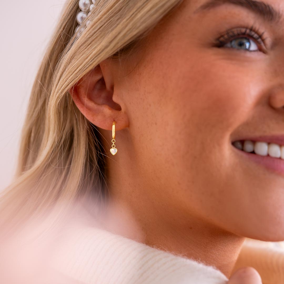 gold plated sterling silver gemstone heart hoop personalised earrings