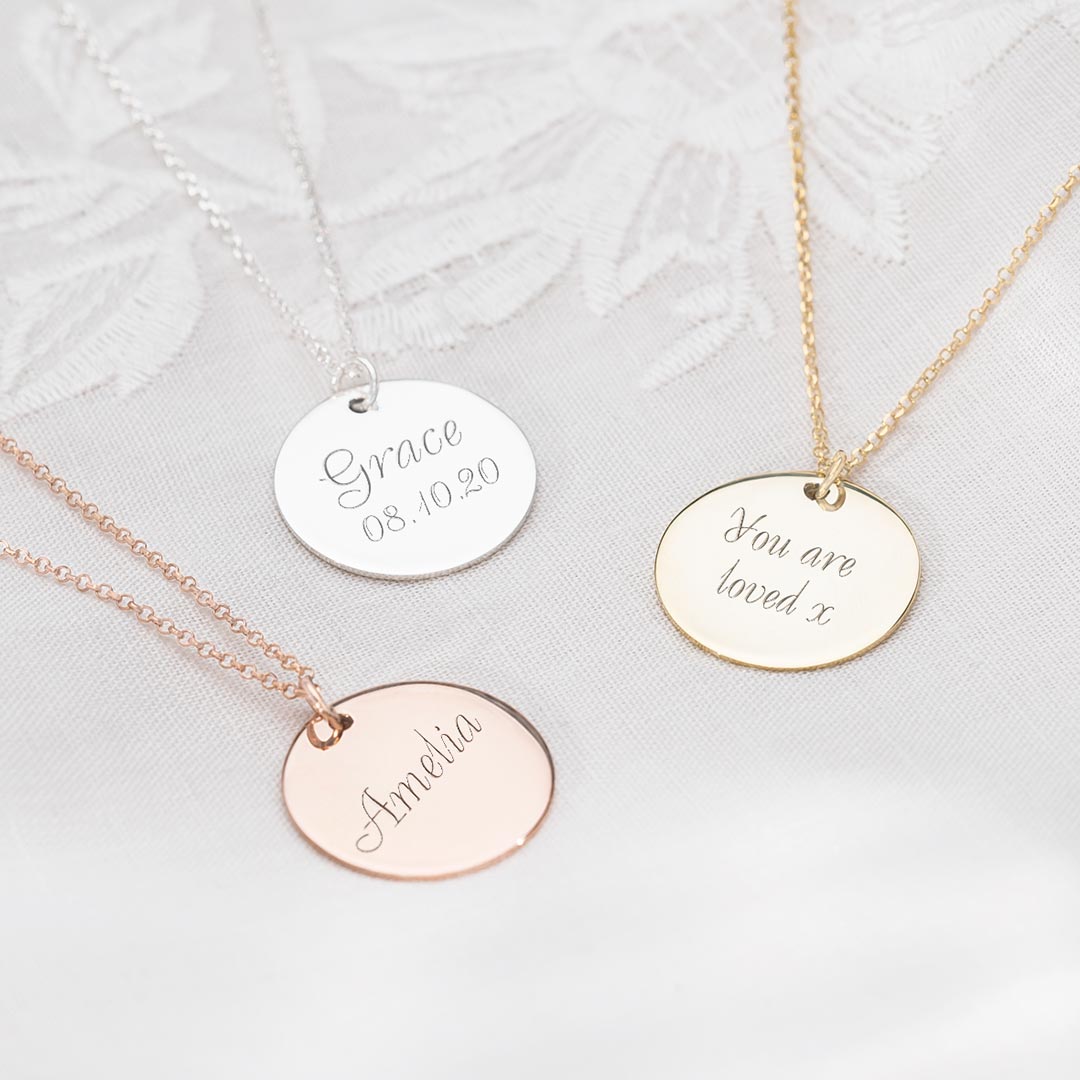 Sterling Silver Large Disc Personalised Name Necklace