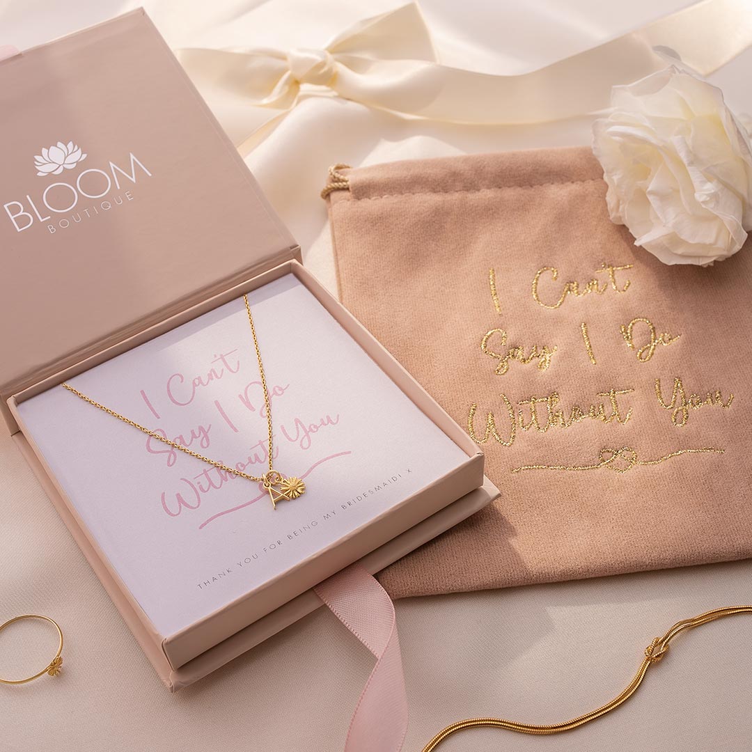 Gold Plated Sterling Silver Birth Flower and Mini Letter Necklace I can't say I do without you gift set