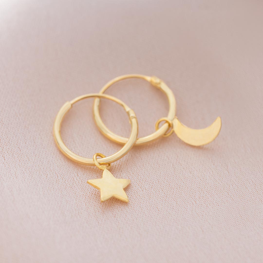 Sterling Silver Moon and Star Hoop Personalised Earrings