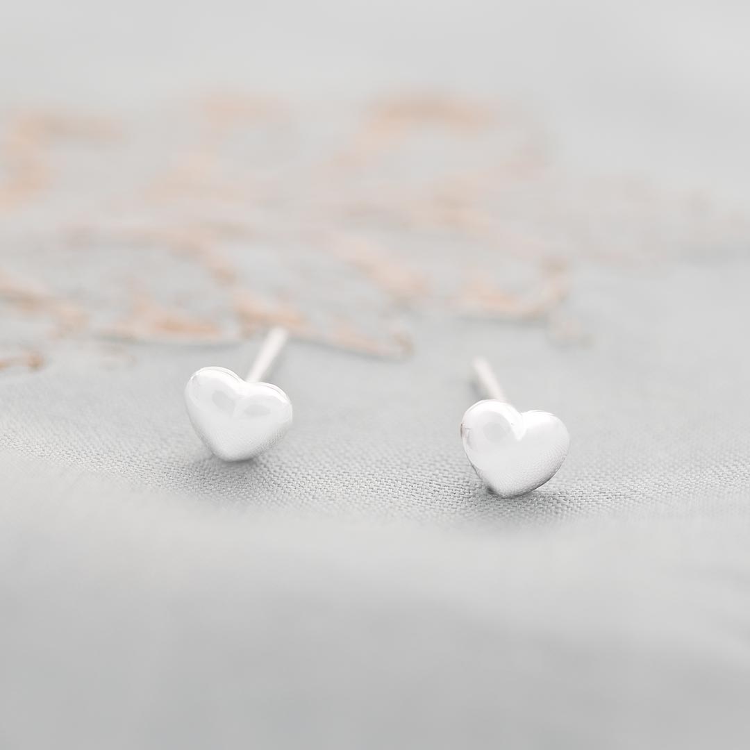 Sterling Silver Puff Heart Stud Personalised Earrings