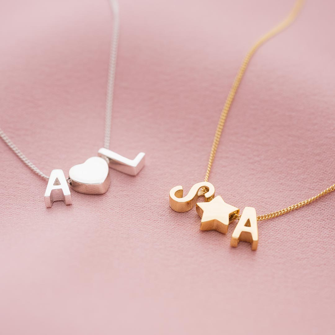 Sterling Silver Slide on Initial and Charm Personalised Necklace