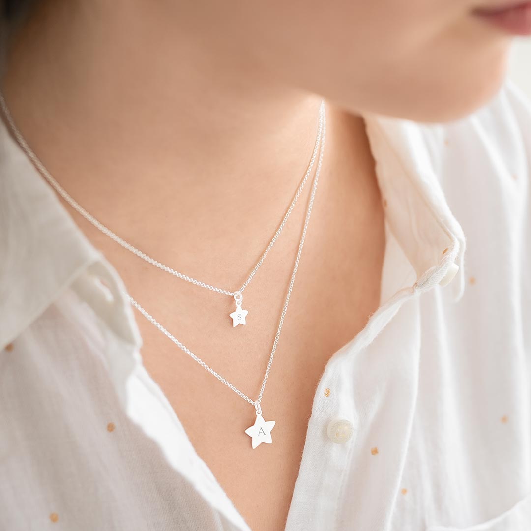 sterling silver star layer necklace personalised with chosen initials