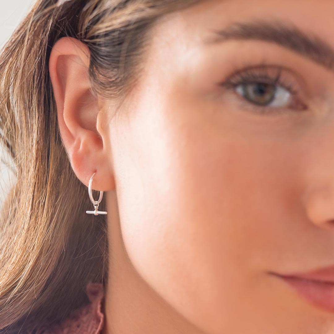 sterling silver t-bar hoop personalised earrings
