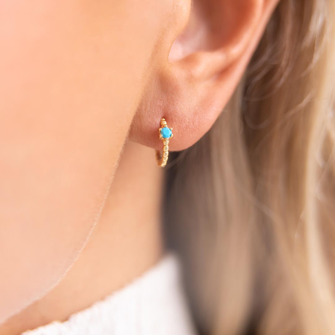 Gold Plated Sterling Silver Turquoise Stone Personalised Hoop Earrings