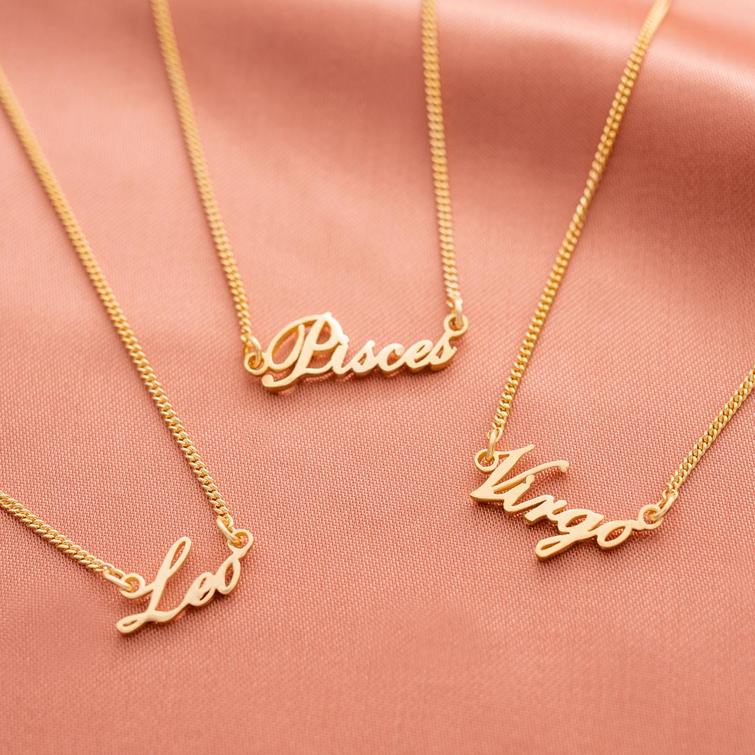 Gold Plated Sterling Silver Zodiac Name Cut out Necklace