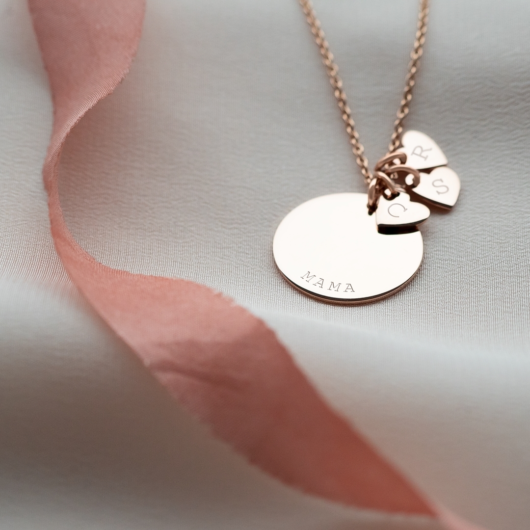 Family Heart Sterling Silver Necklace Engraved with a name and up to 3 chosen Initials