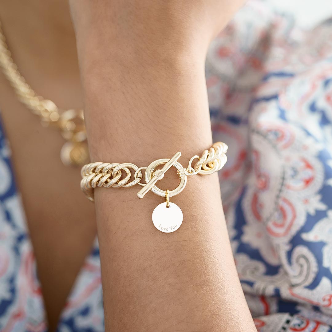 Gold Plated Chain Bracelet with Personalised Disc Charm