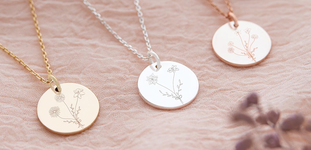 Sterling Silver Birth Flower Bouquet Personalised Necklace