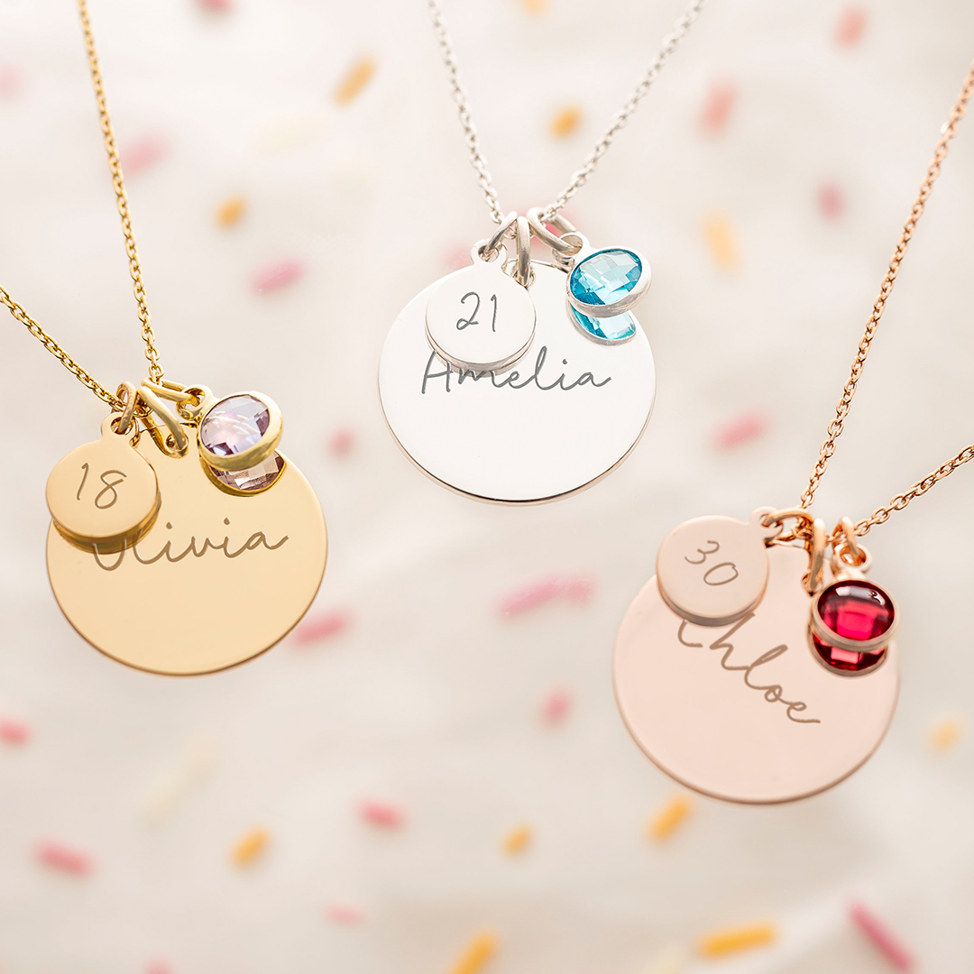 Personalised Birthday Disc Name Necklace