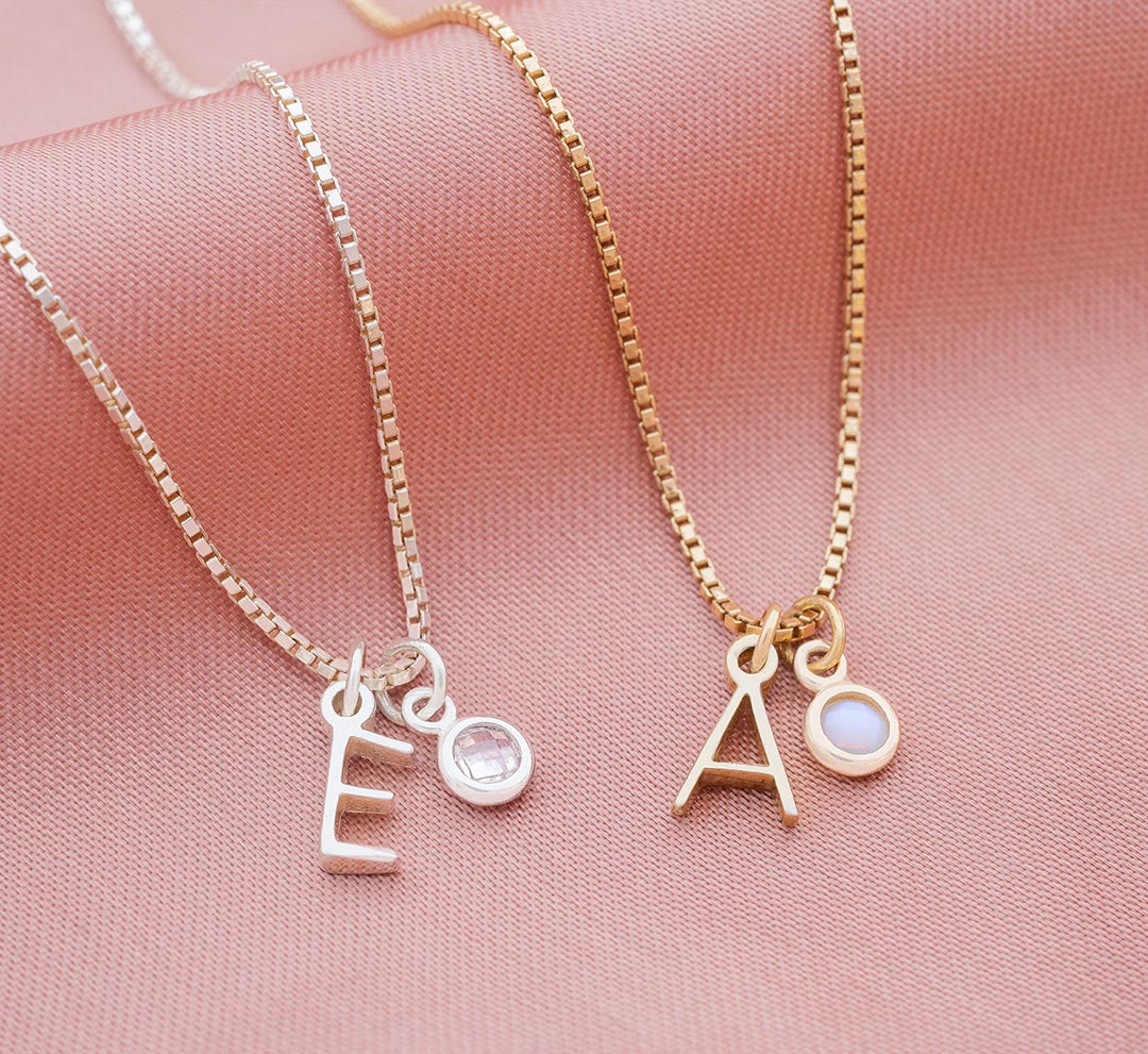 Sterling Silver Letter Birthstone Personalised Necklace