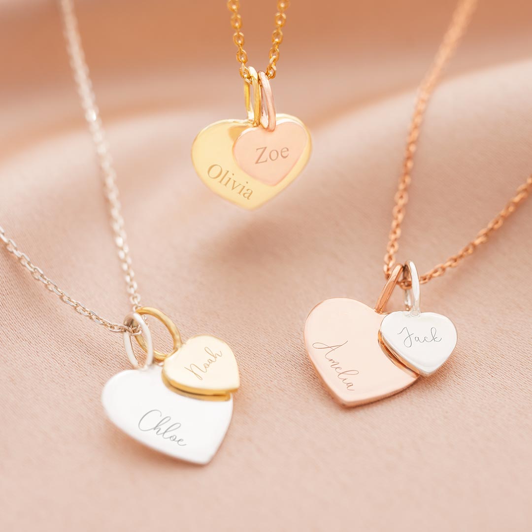 Sterling Silver Sia Couples Double Heart Personalised Necklace