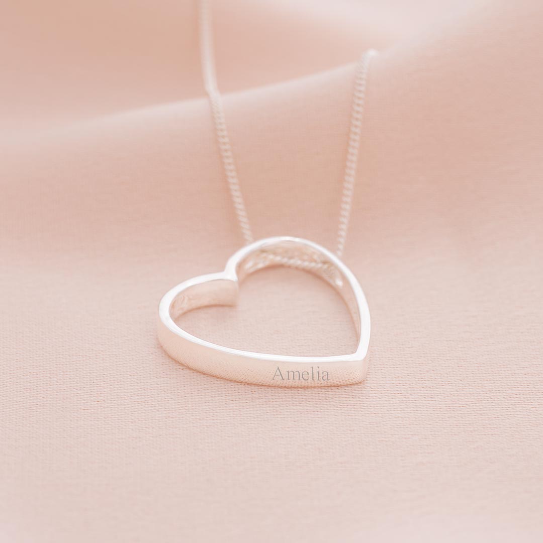 Sterling Silver Fine Heart Pendant Personalised Name Necklace